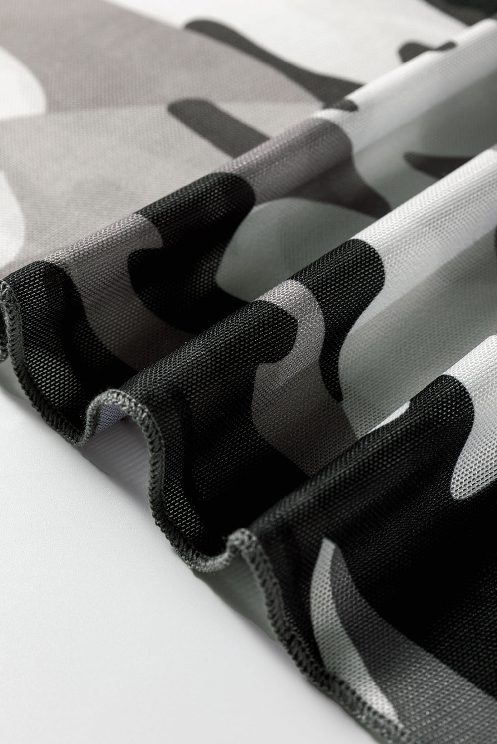 Camouflage Print Mesh Long Sleeve Top - eAura