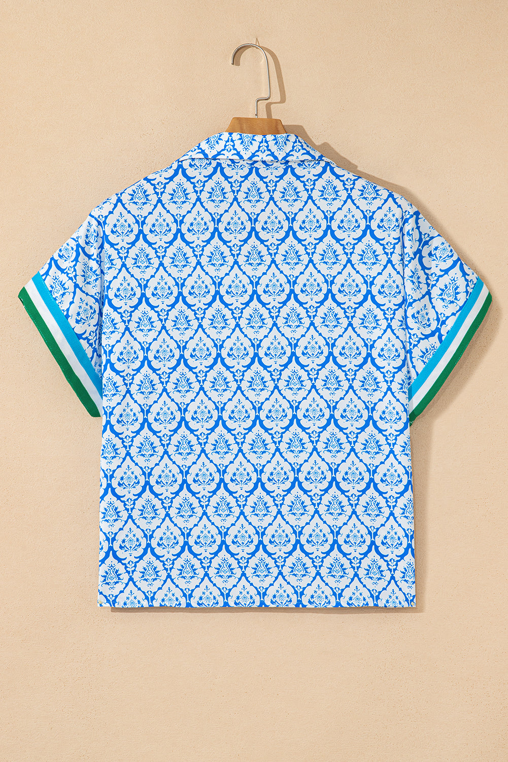 Western Print Zipped Collar Short Sleeve Blouse Top - eAura
