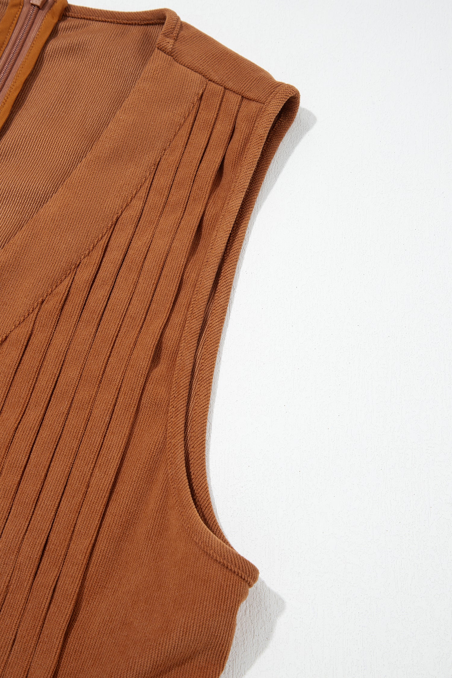 Solid Color Tie V Neck Sleeveless Corduroy Romper – Cinnamon