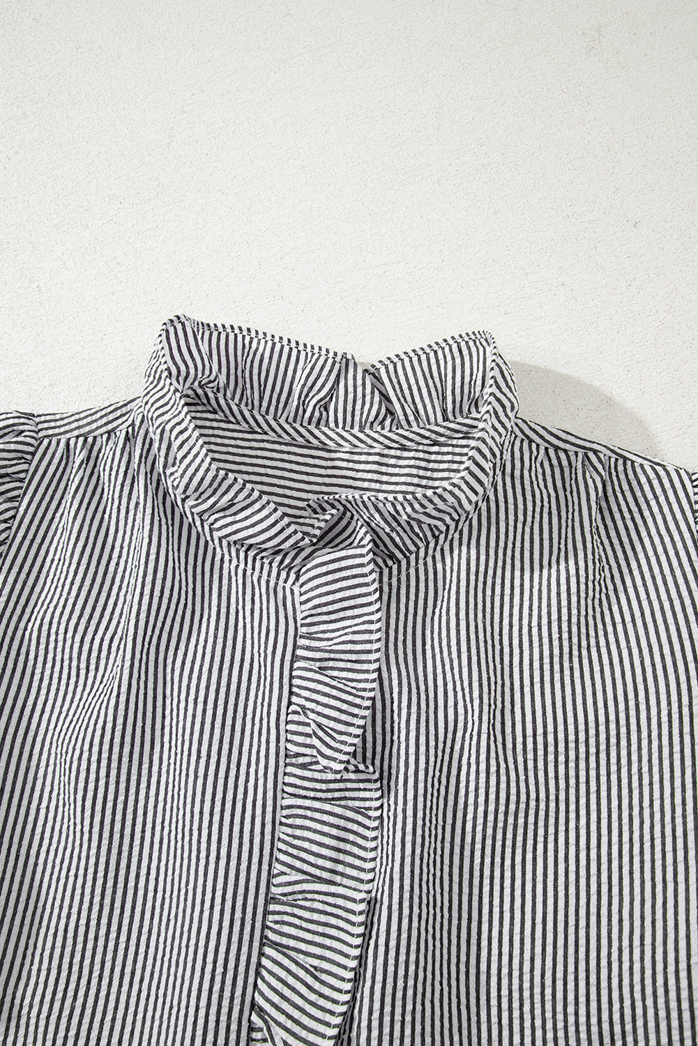 Striped Ruffle Short Bubble Sleeve Shirt eAura