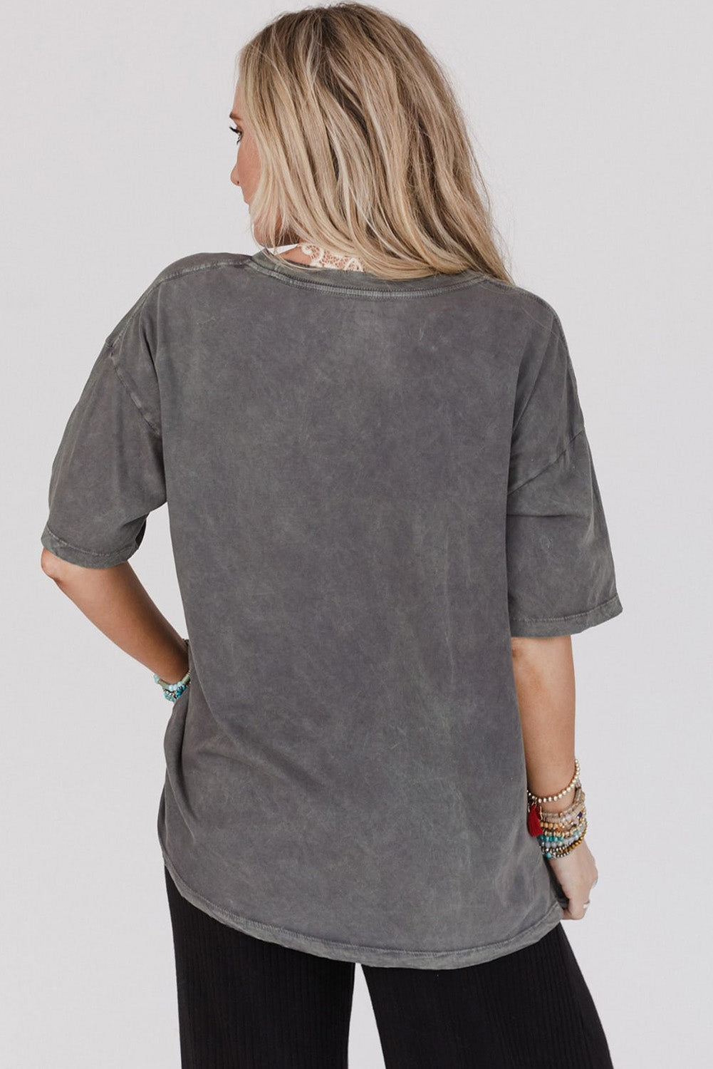 Dark Grey Kindness Butterflies Graphic Mineral Wash Loose Tee eAura