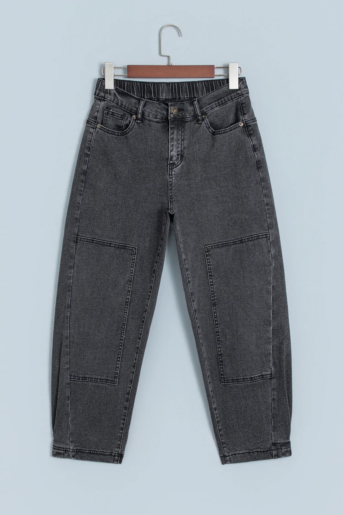 Decorative Seam Patchwork Detail Solid Colour Jeans