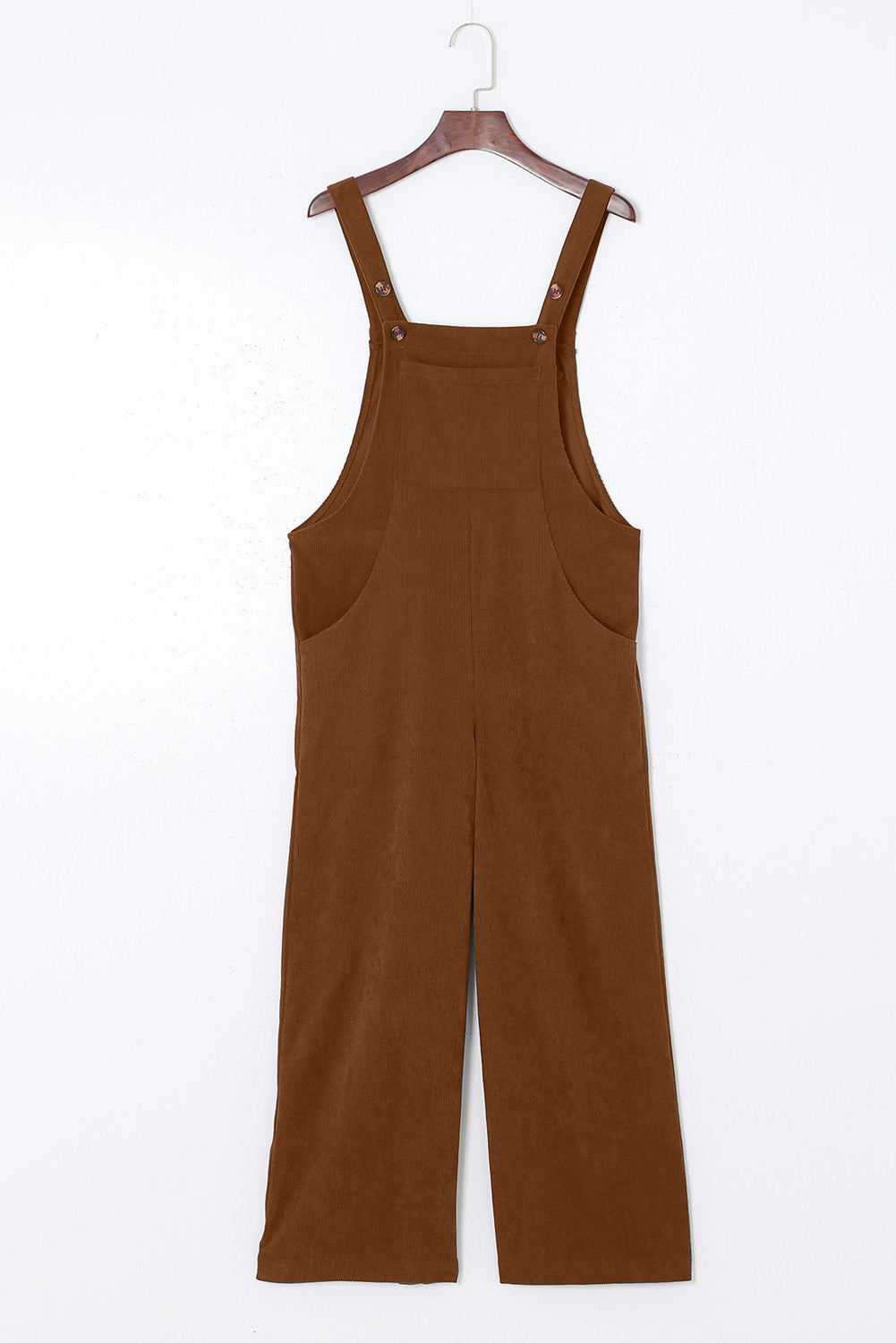 Solid Color Ribbed Wide Leg Bib Overalls – Brown