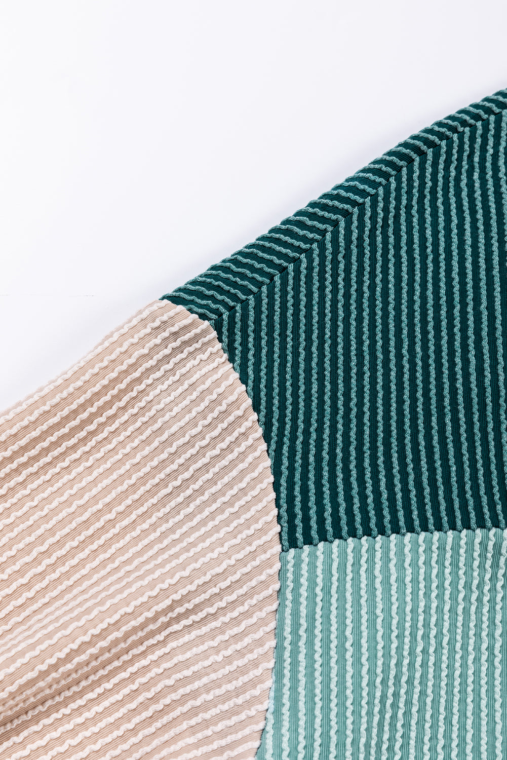 Khaki Colour Block Long Sleeve Ribbed Loose Top eAura