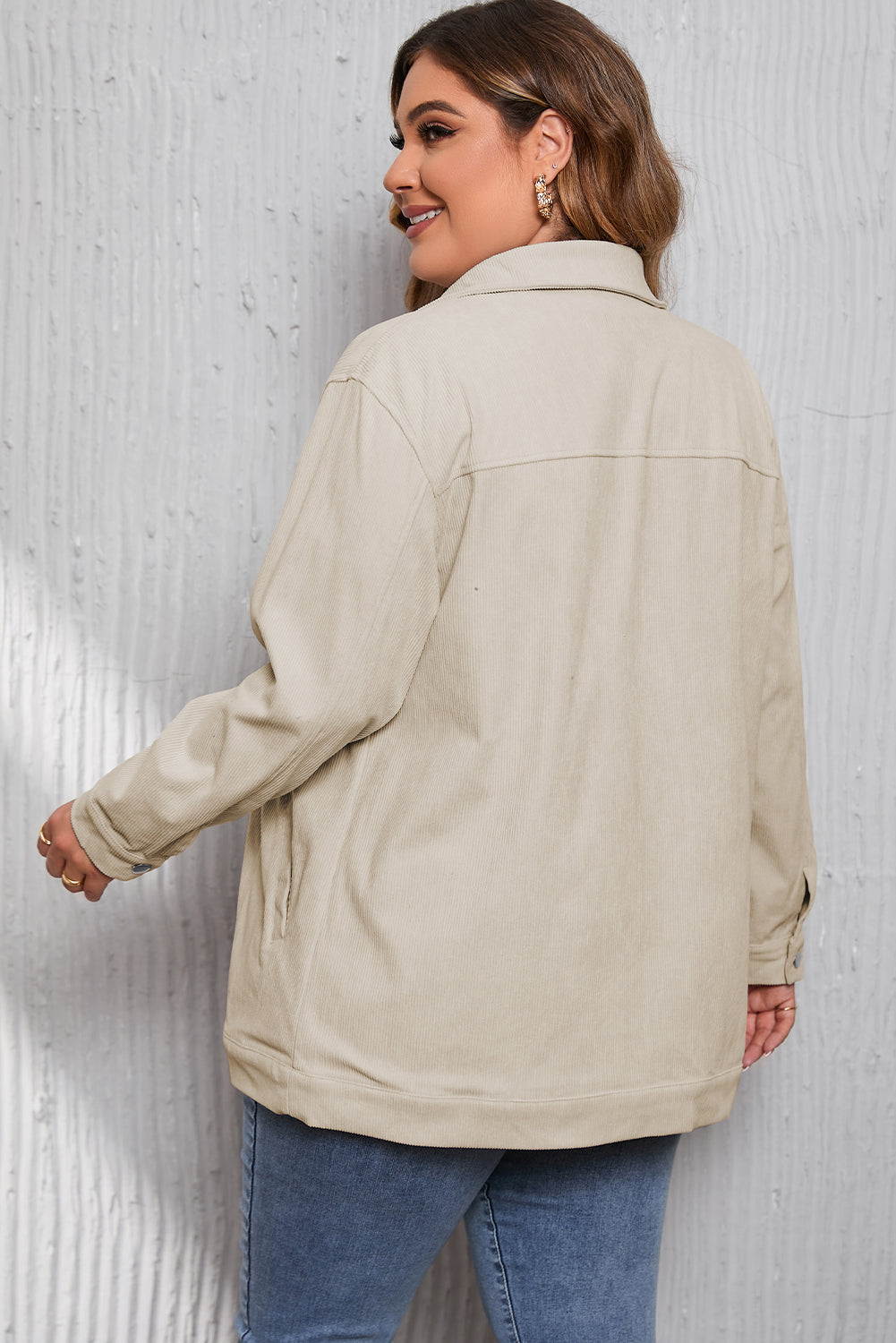 Khaki Plus Size Crochet Pattern Back Corduroy Jacket BB Fashion Outlet