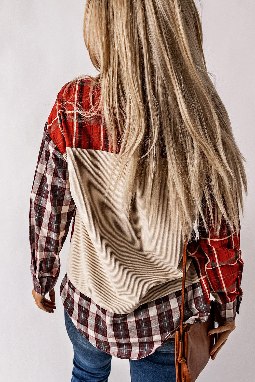 Plaid Corduroy Patchwork Shacket Beagle Boutique Fashion Outlet