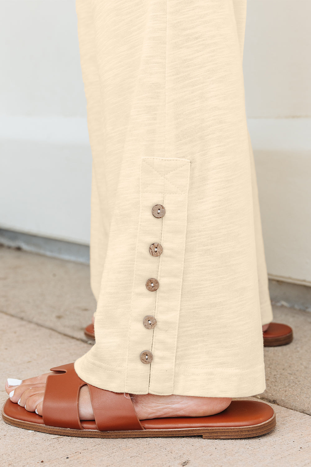 Beige Semi-Sheer Sleeveless Top and Smocked Waist Trousers Set Co-ord eAura