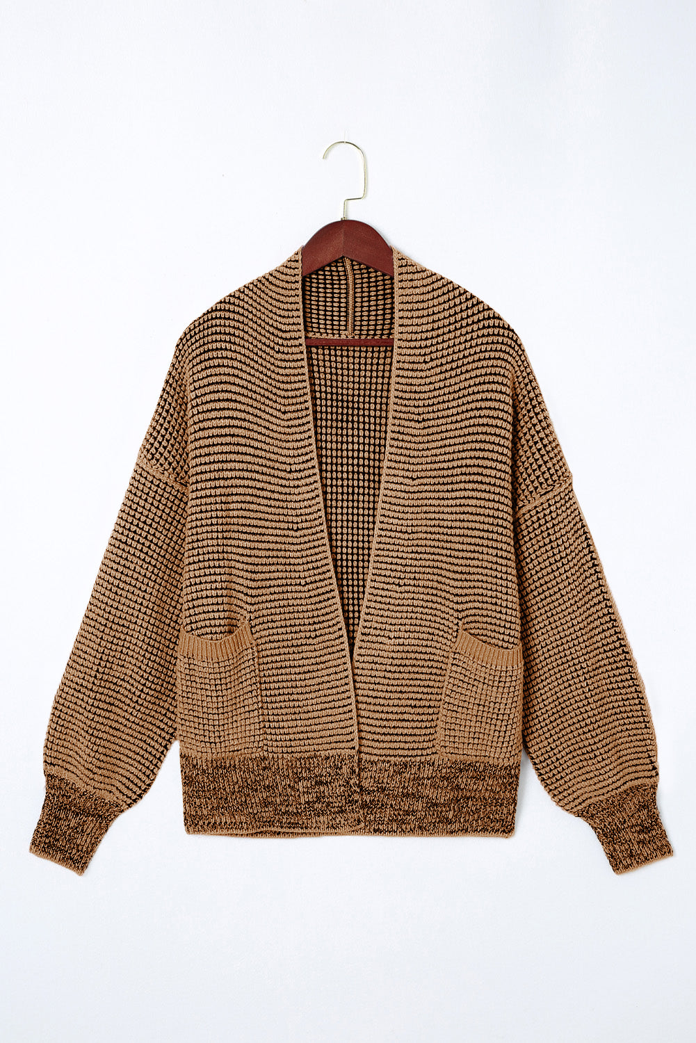 Brown Chunky Waffle Knit Oversized Collar Cardigan eAura