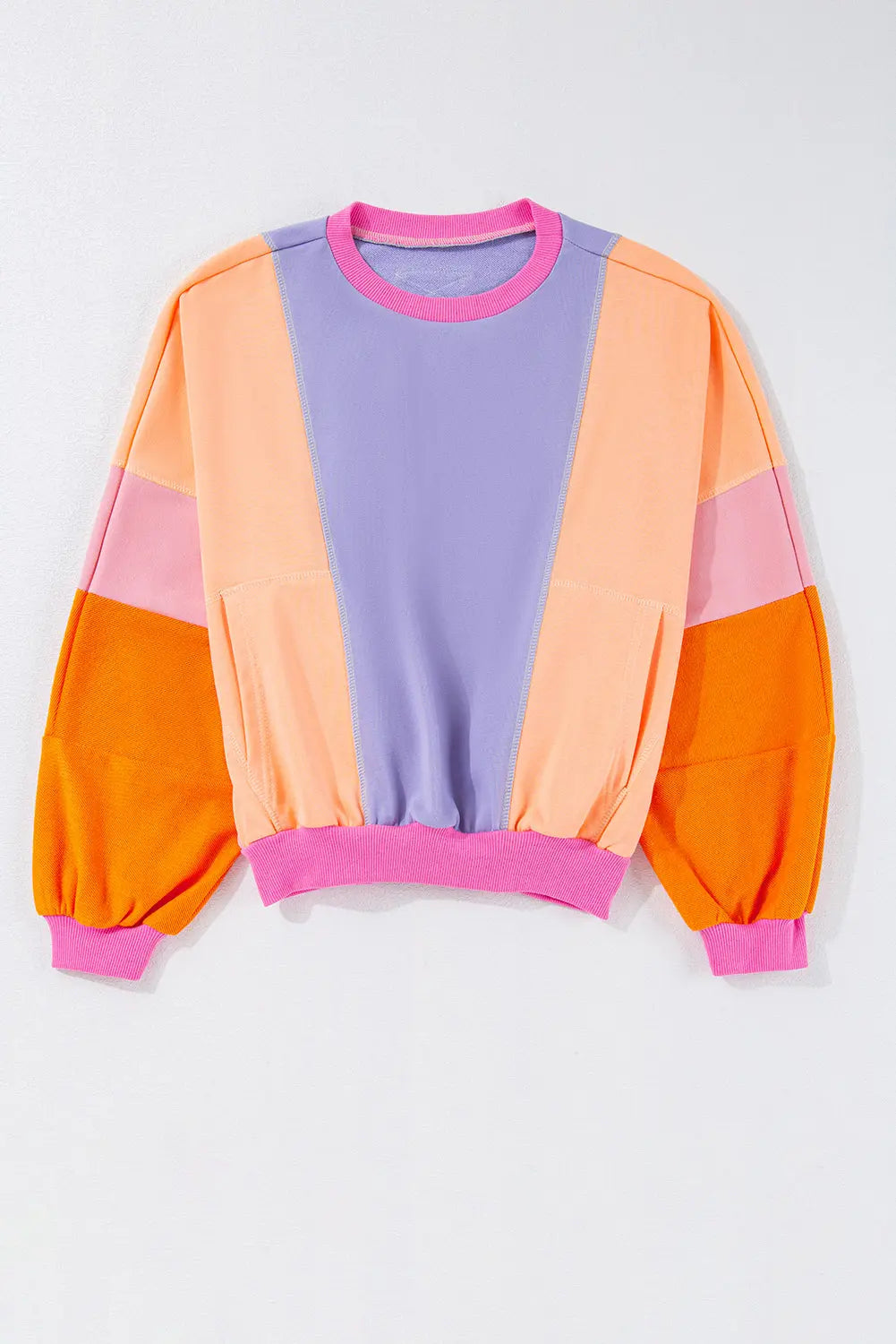 Grapefruit Orange Colourblock Patchwork Exposed Stitching Oversize Top - Sweaters & Cardigans/Sweaters