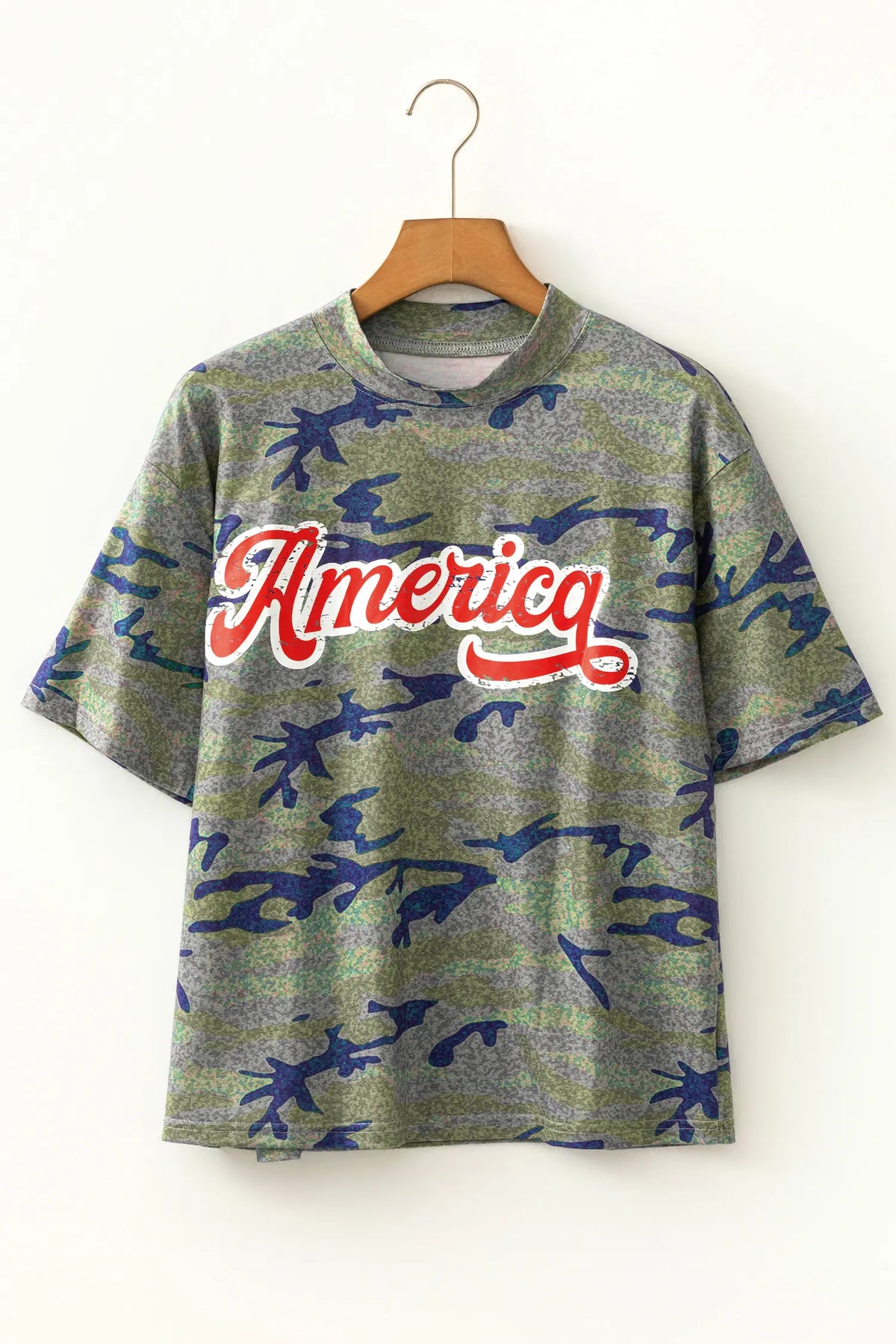 Stylish Camouflage Print America Patriotic Tee – Multicolour