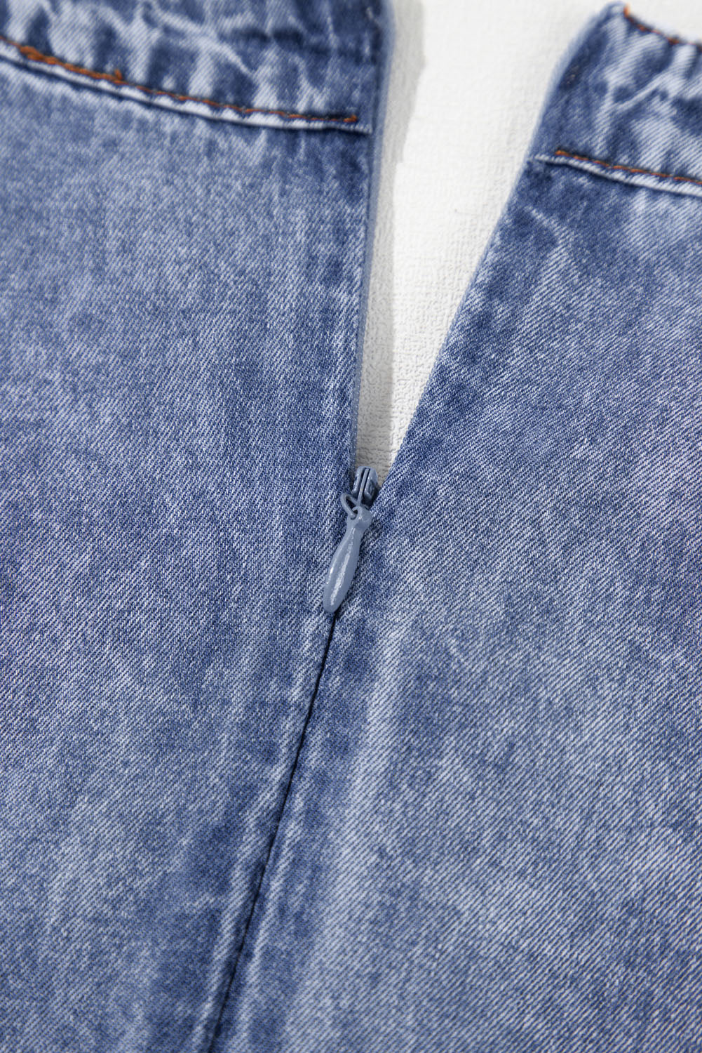 Beau Blue Tie V-Neck Tucking Detail Short Sleeve Denim Shift Dress - eAura