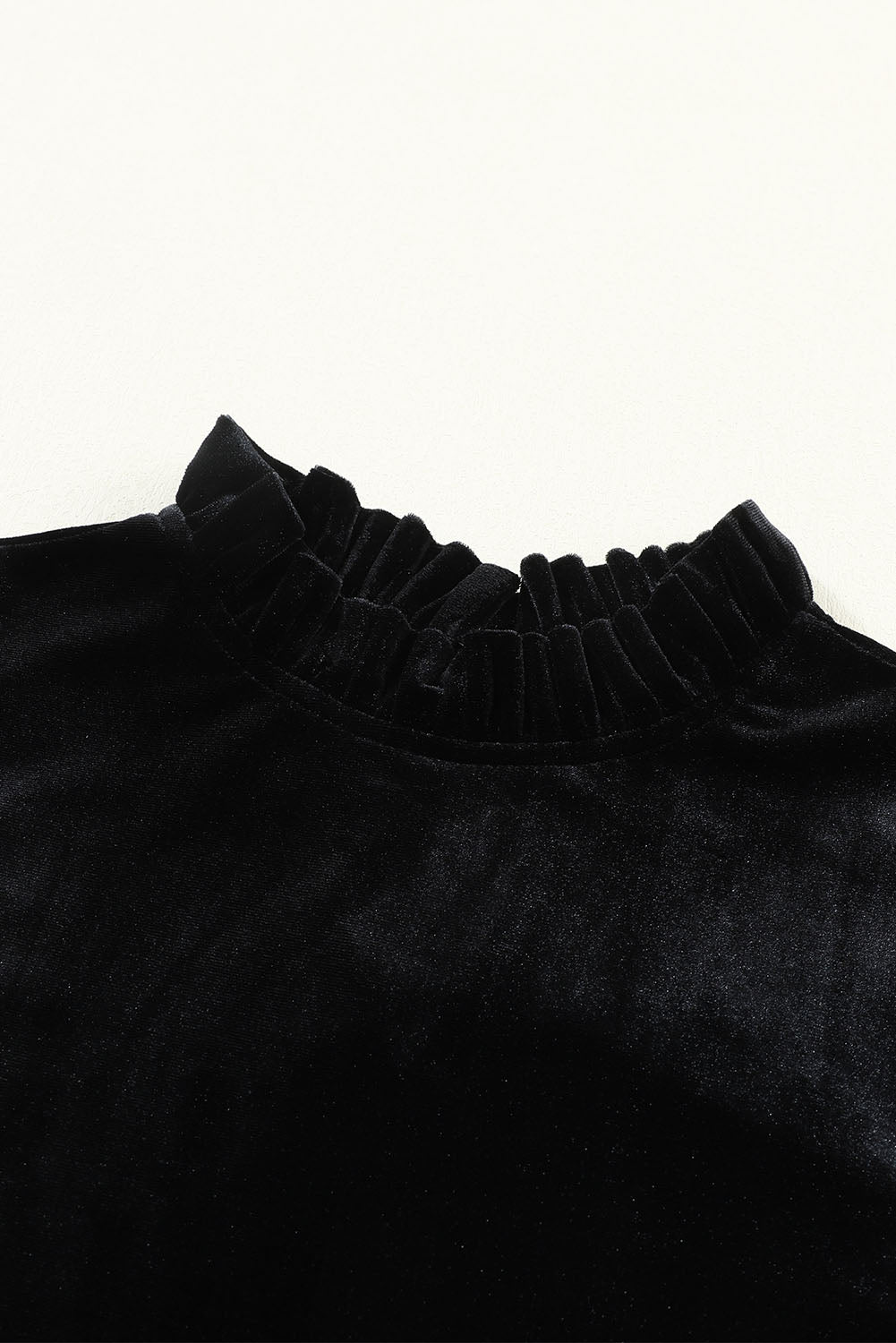 Black Velvet Frill Neck Long Sleeve Shift Dress - eAura