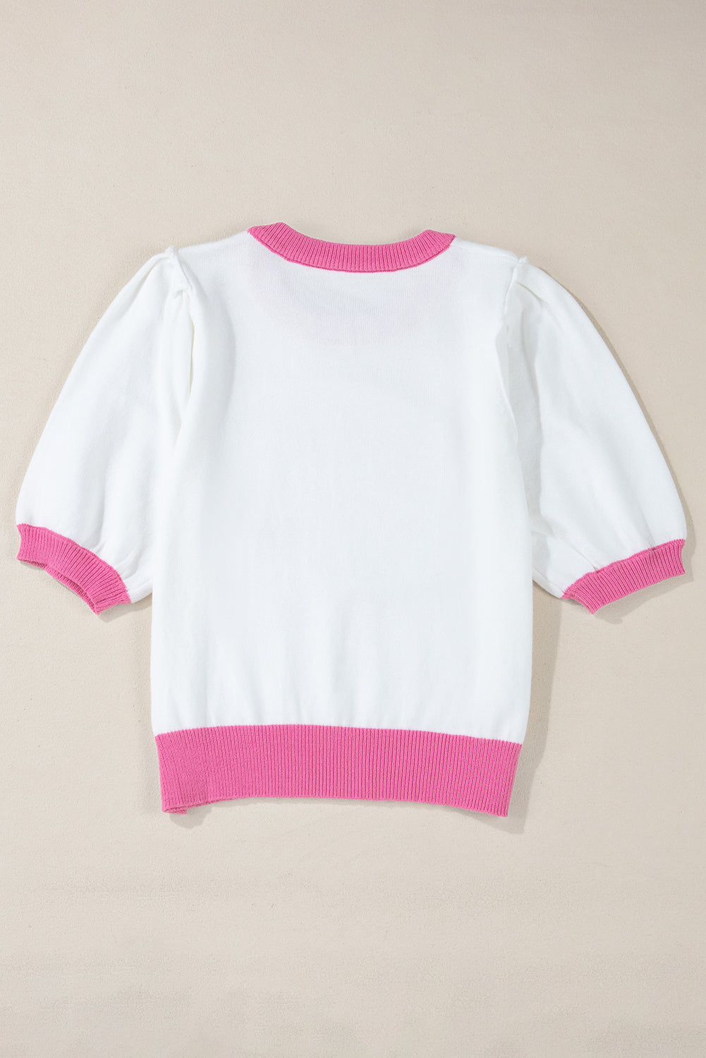 Red Sequin Rugby Colour Block Puff Short Sleeve Sweater eAura