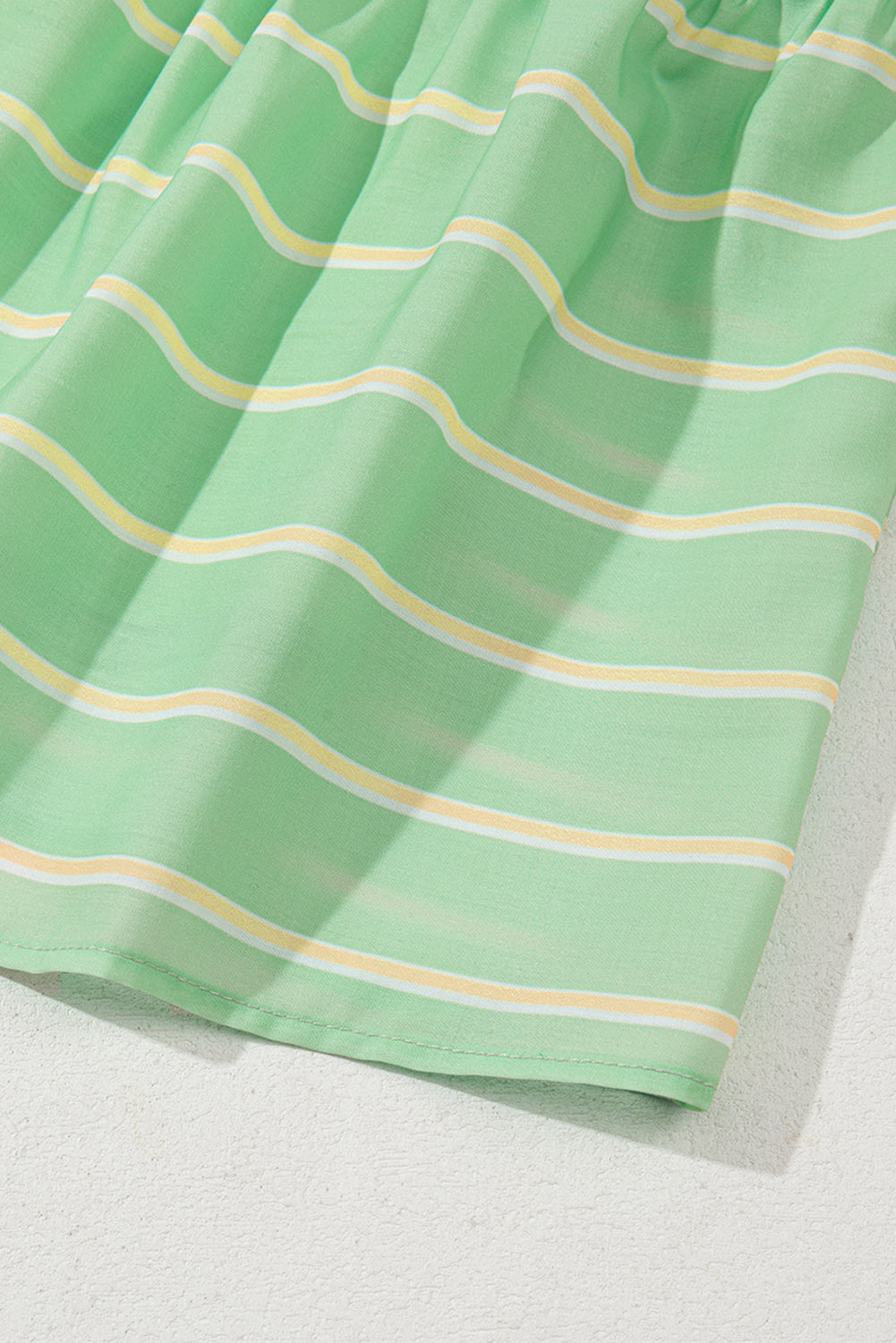 Green Stripe V-Neck Short Sleeve Frilled Detail A-line Dress eAura