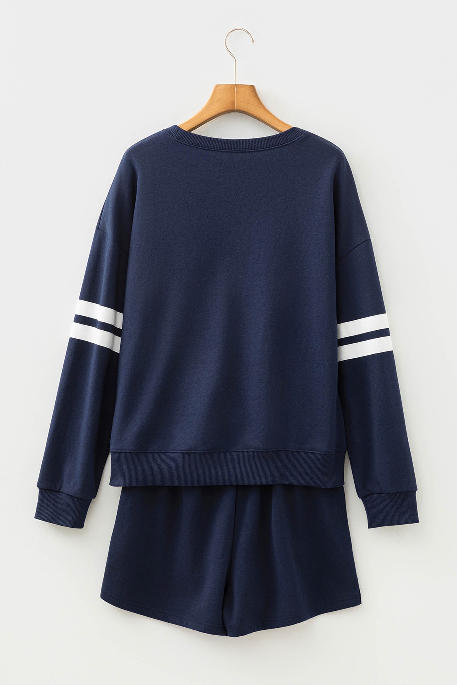 Varsity Striped Sleeve Drop Shoulder Sweatshirt and Shorts Co-ord Set