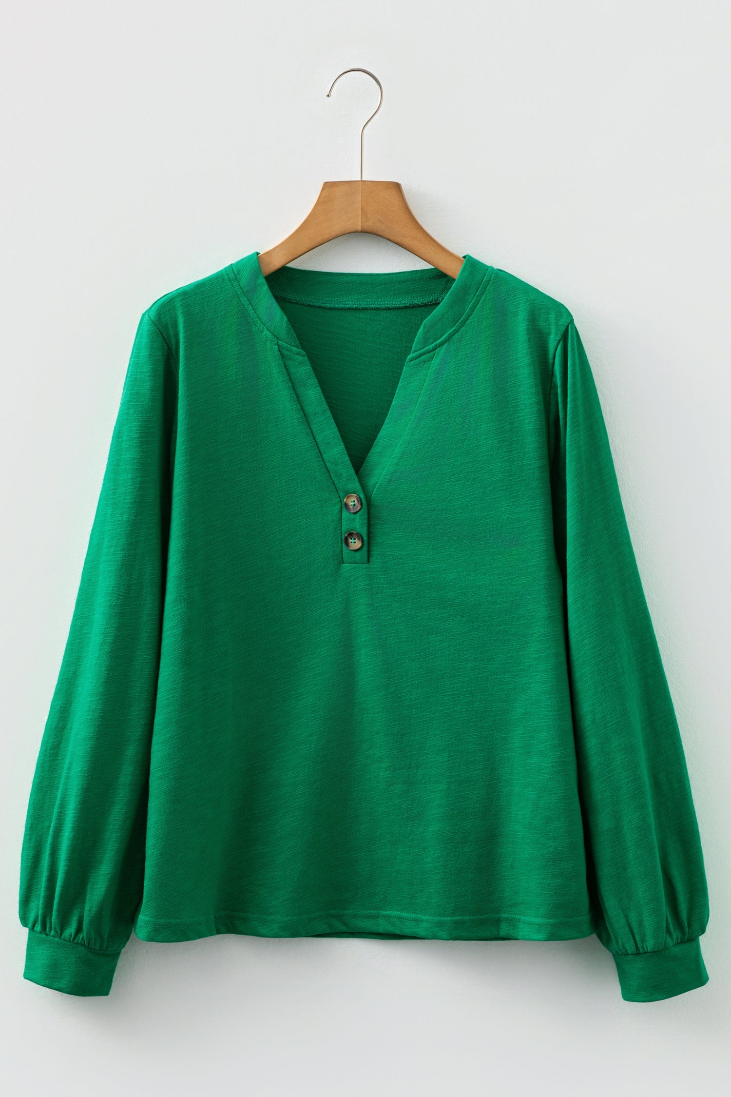 Button V-Neck Long Sleeve Top - eAura
