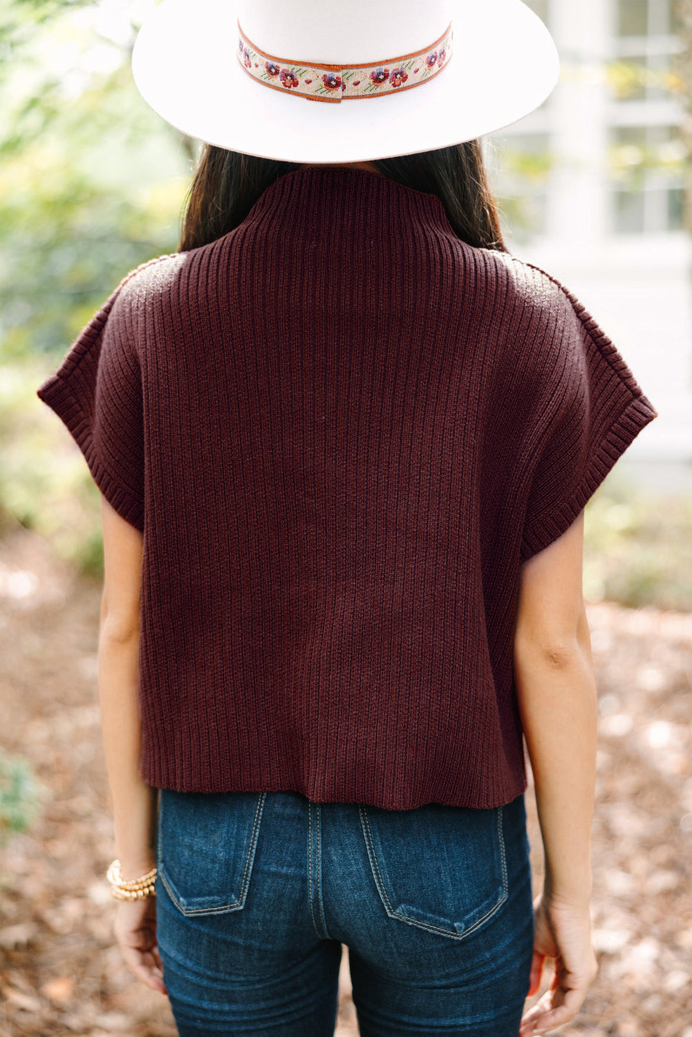 Patch Pocket Ribbed Knit Short Sleeve Sweater eAura