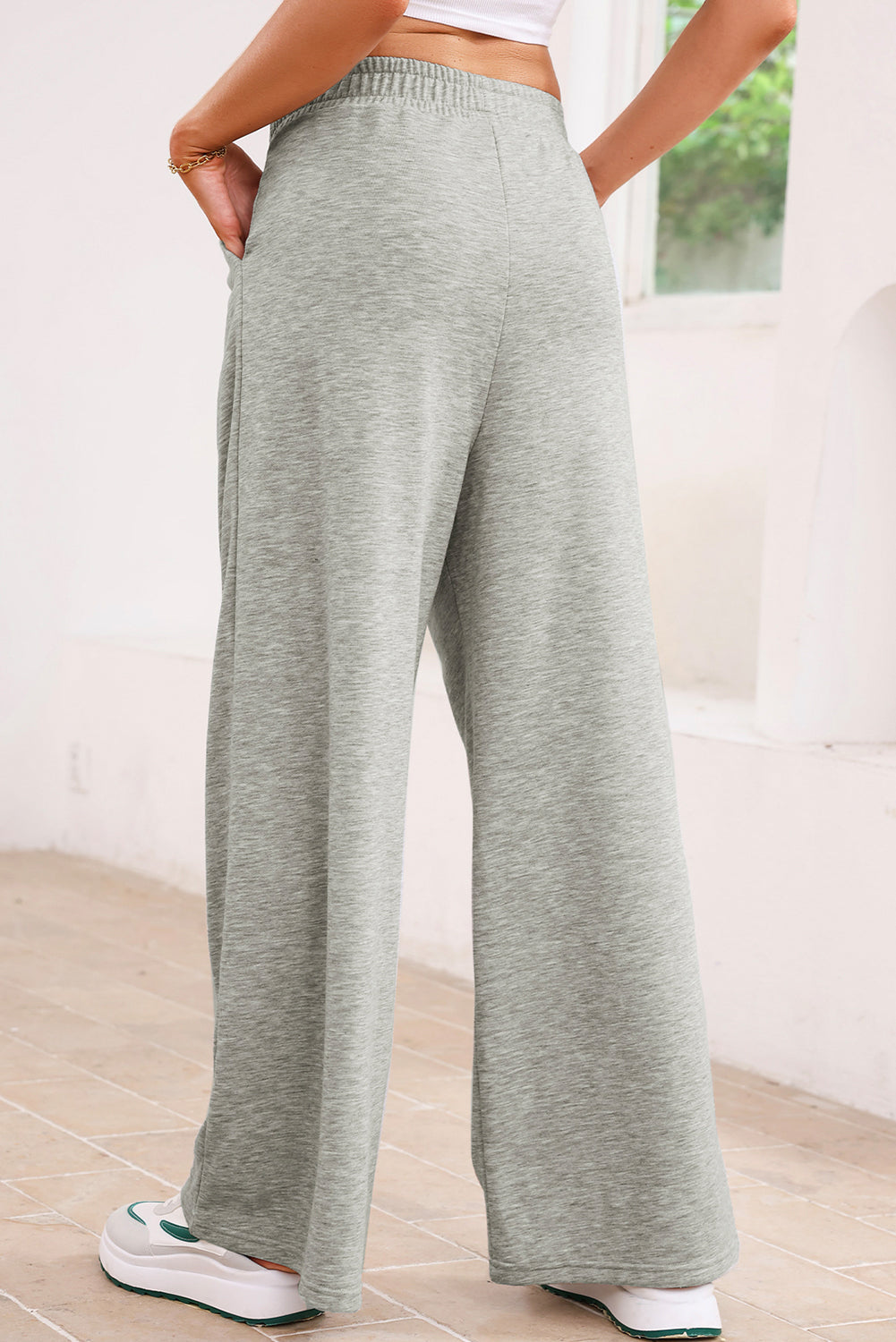 Tied Elastic High Waist Pleated Detail Sweatpants - eAura