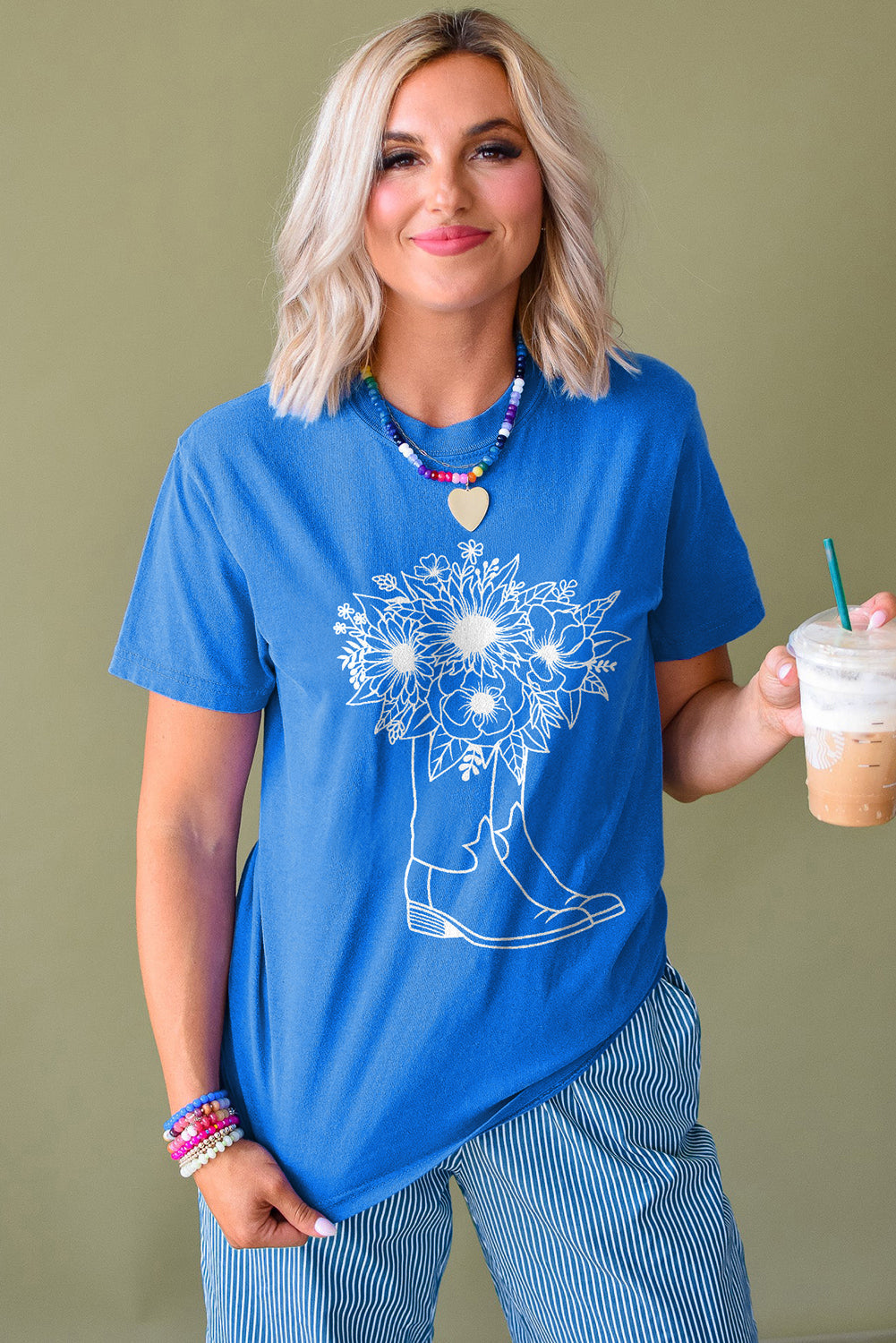 Blue Sunflower Boots Graphic Western Fashion T Shirt eAura