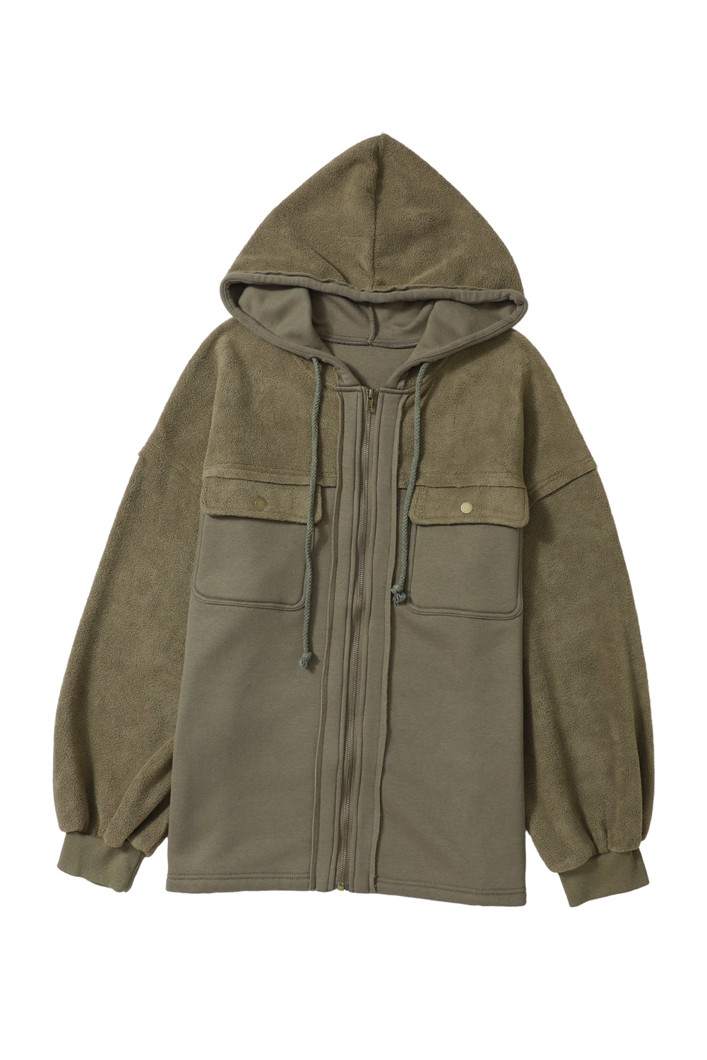 Flap Pocket Drawstring Hood Zip Up Jacket Beagle Boutique Fashion Outlet