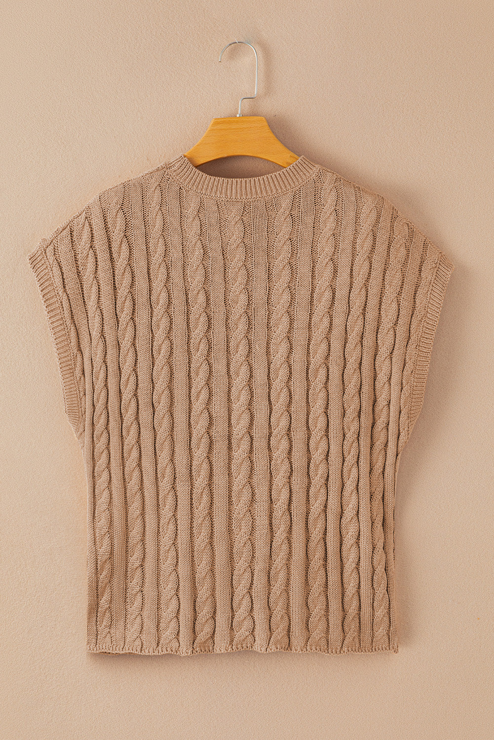 Black Crew Neck Cable Knit Short Sleeve Sweater eAura