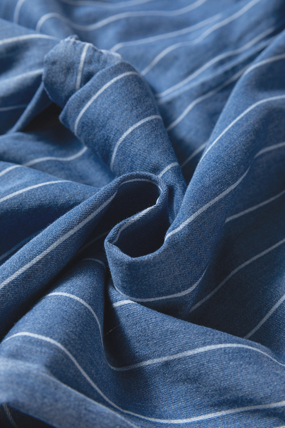 Stripe Chambray Wide Leg Tied Elastic Waist Trousers - eAura