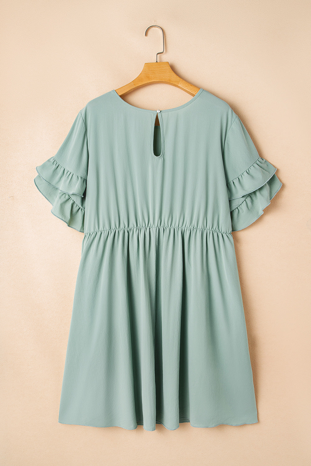 Grass Green Ruffle Trim Short Sleeve Plus Size Flared Mini Dress BB Fashion Outlet