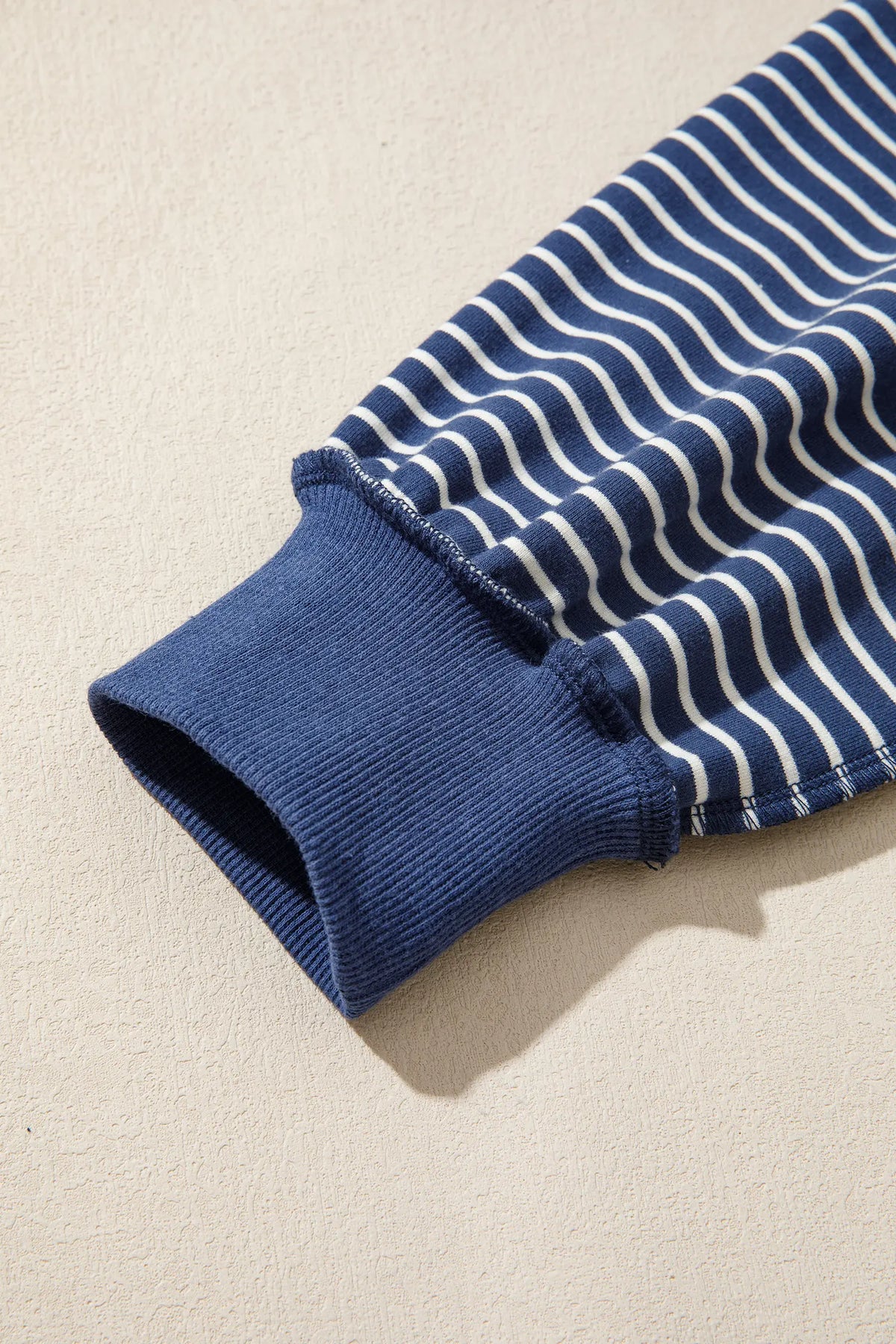 Ribbed Patchwork Mock Neck Baggy Pullover Matching Shorts Set – Blue Stripe
