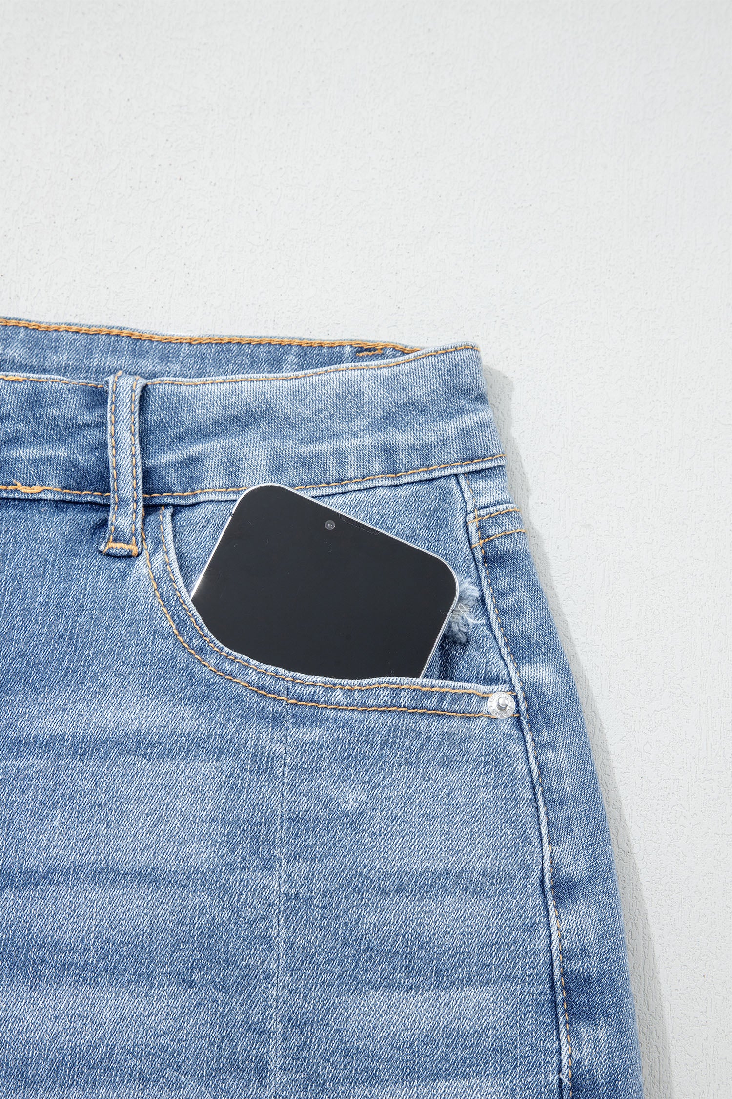 Acid Wash Raw Hem Denim Shorts – High Waist