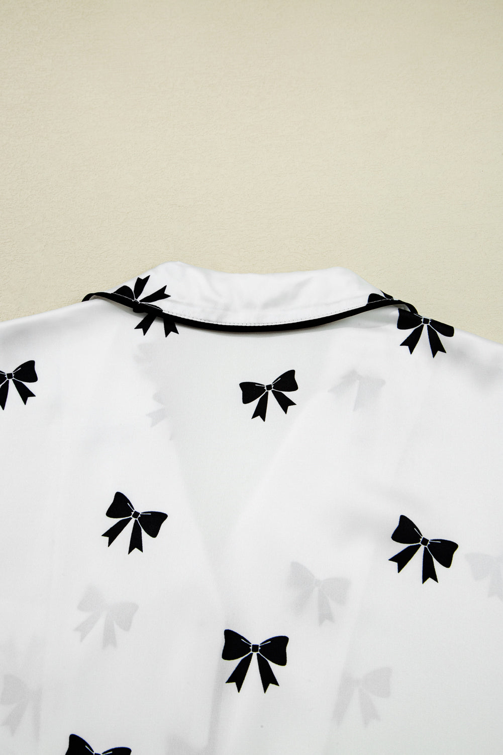 White Bows Print Two Piece Pyjama Set - eAura