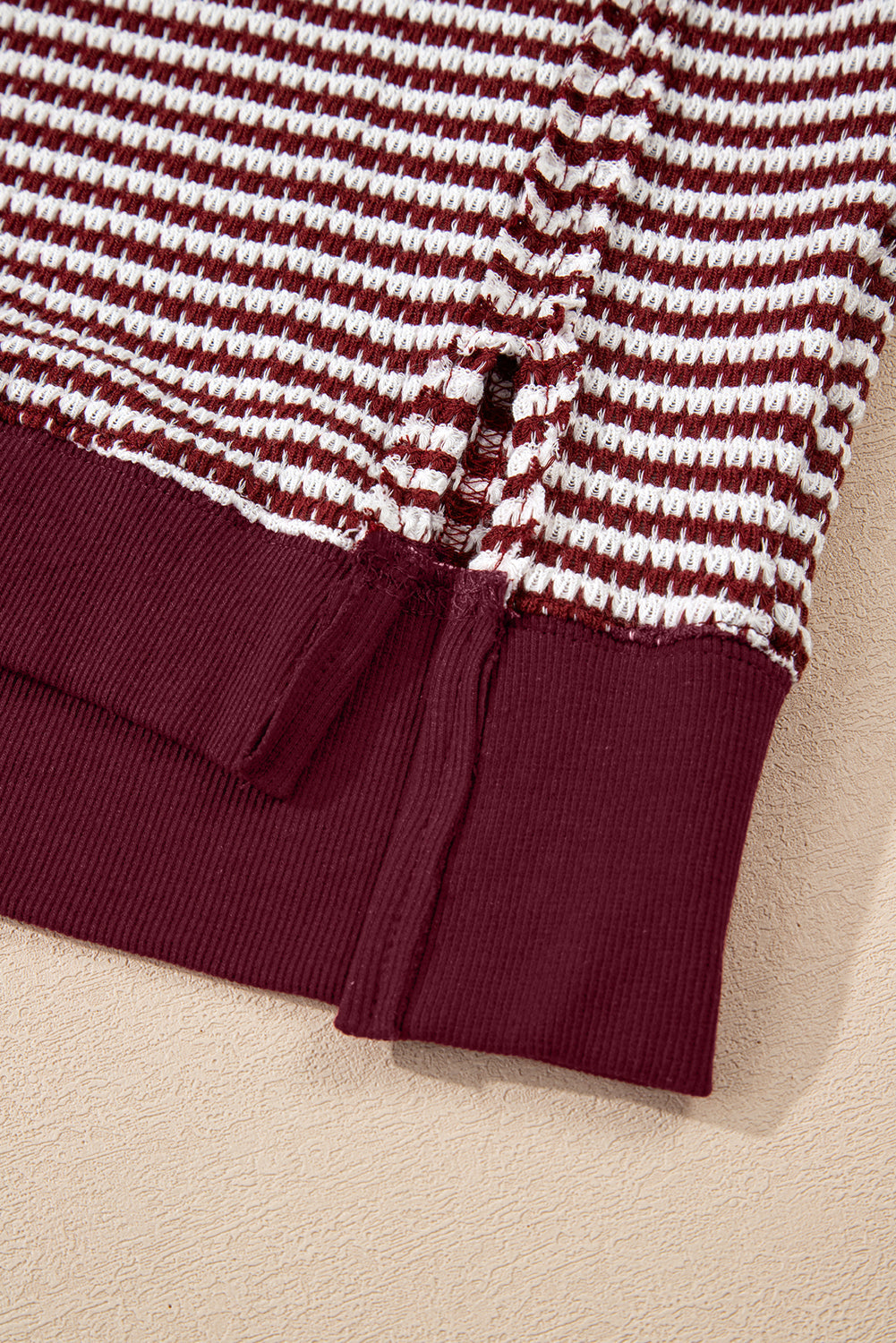 Stripe Ribbed Trim Drop Shoulder Long Sleeve Oversize Top - eAura