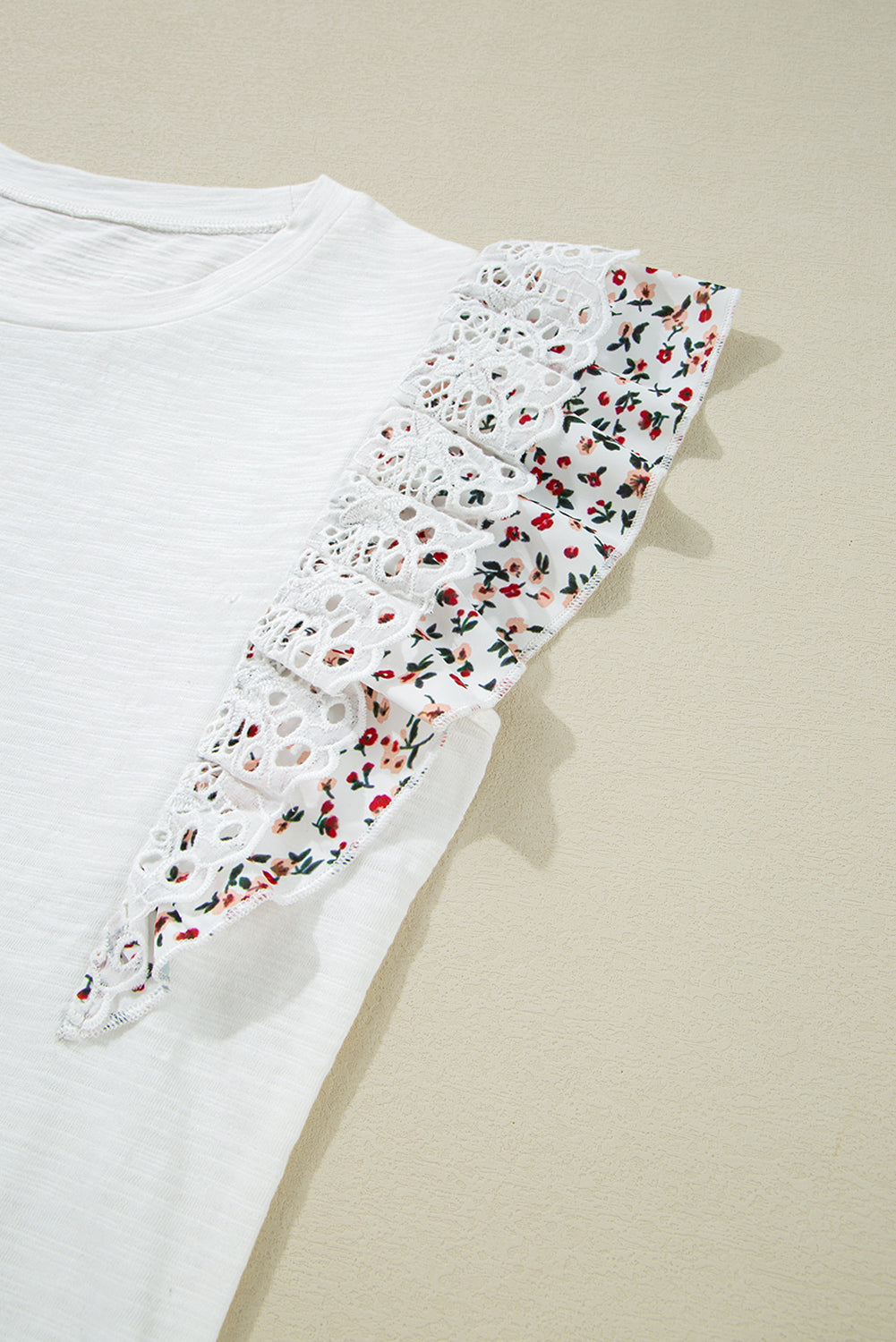 White Floral Lace Eyelet Patched Butterfly Sleeve Blouse eAura