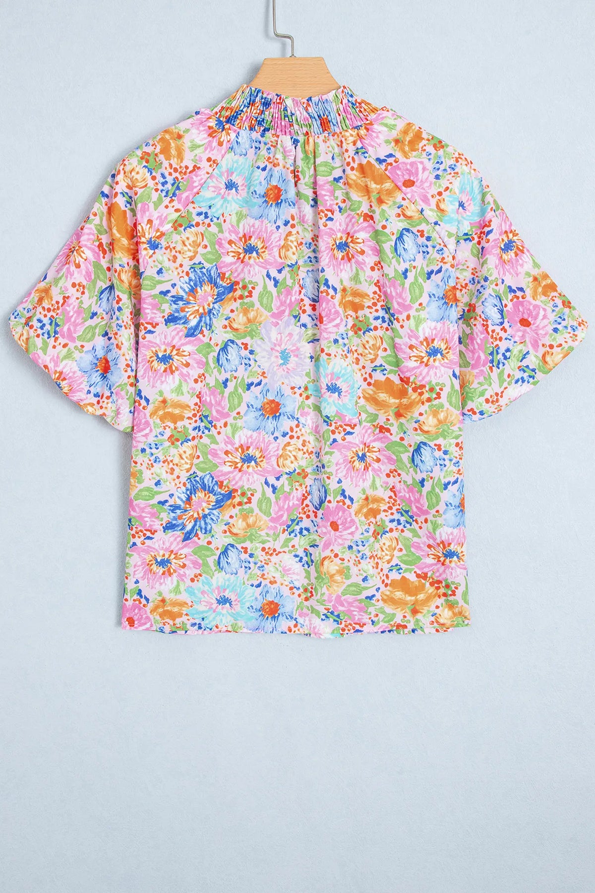 Floral Print V Neck Short Sleeve Shift Blouse – Pink