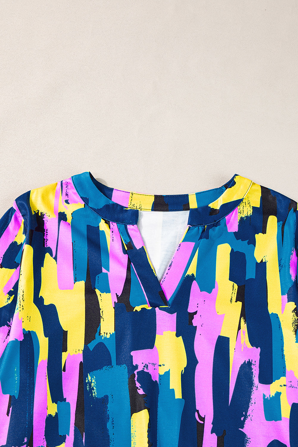Blue Plus Size Brushstroke Print 3/4 Sleeve Blouse BB Fashion Outlet