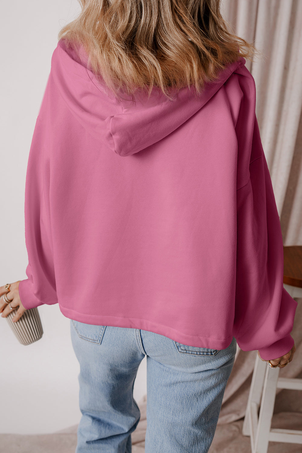Valerian Fleece Lined Half Zipper Kangaroo Pockets Loose Hoodie eAura