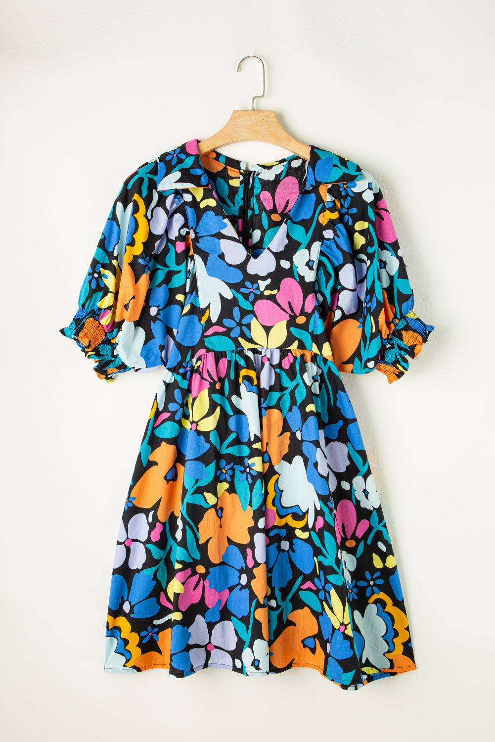 Blue Split Neck Collared Plus Floral Dress BB Fashion Outlet