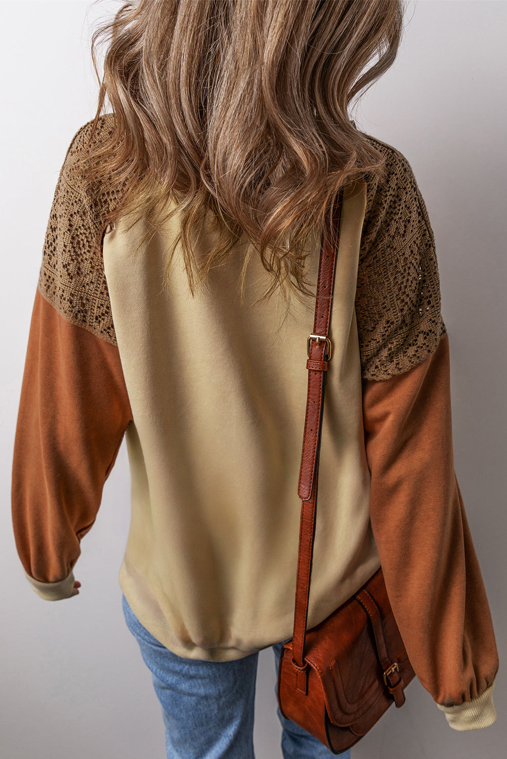 Lace Patchwork Colour-block Drop Shoulder Sweatshirt - eAura