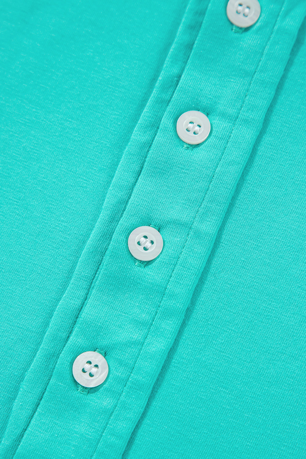 Mint Green Solid Colour Half Sleeve Buttons Henley Top - eAura