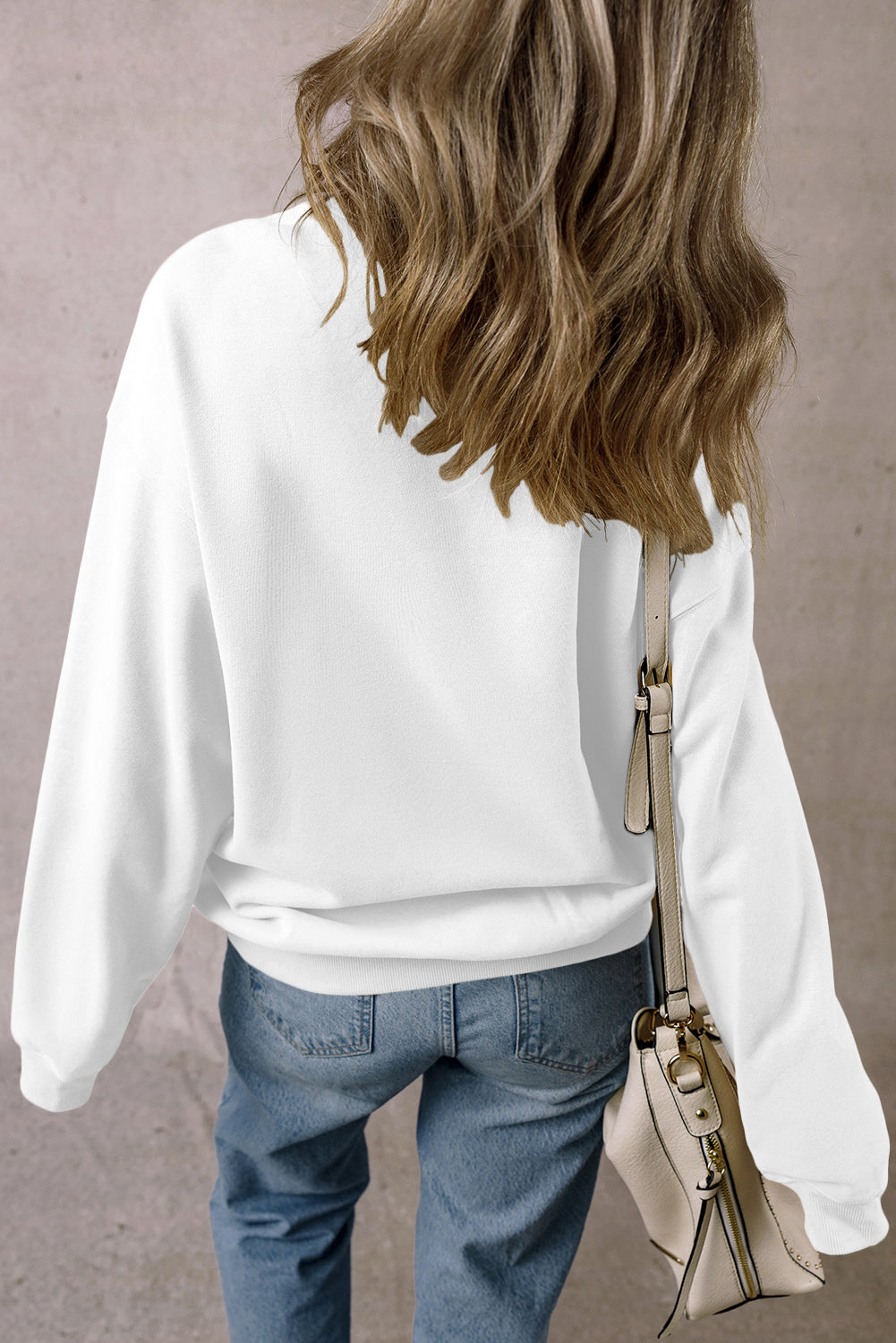 Parchment Solid Loose Crew Neck Fleece Sweatshirt eAura