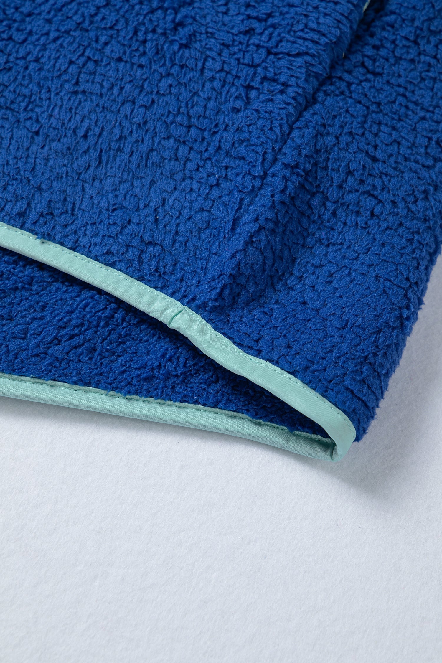 Blue Sherpa Half Zip Contrast Trim Pullover Hoodie - eAura