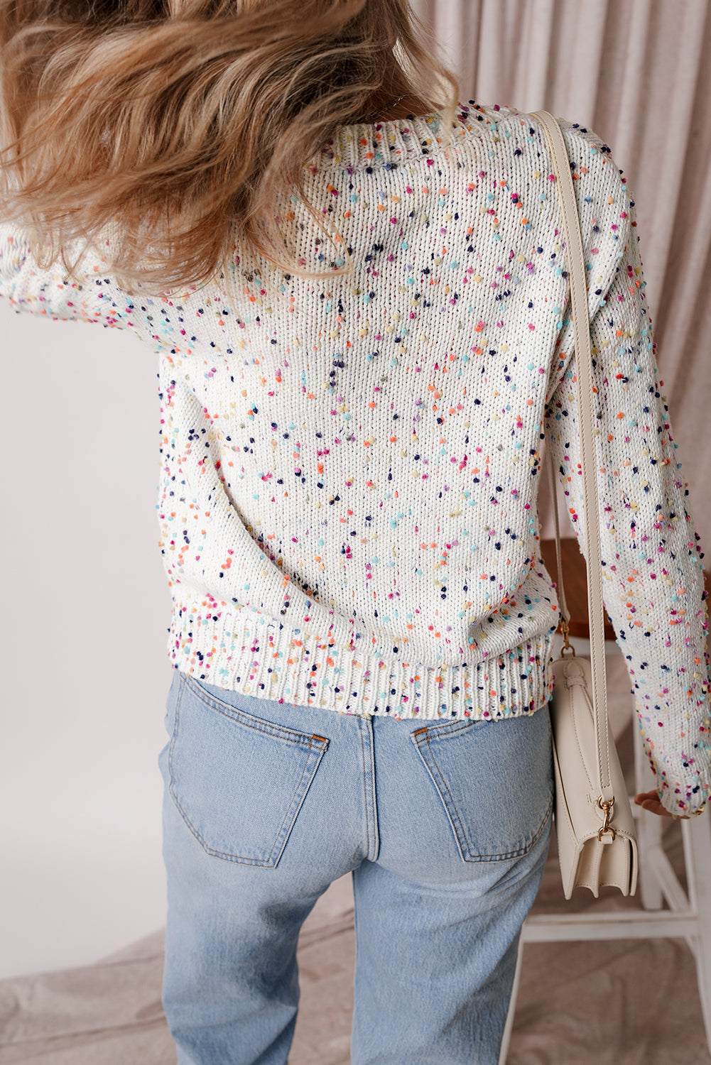 Black Rhinestone Decor MultiColour Confetti Sweater Cardigan eAura