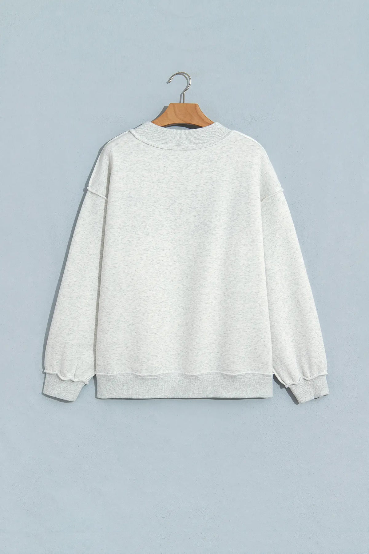 Reversible Christian Faith Print Mock Neck Pullover Sweatshirt – Light Grey