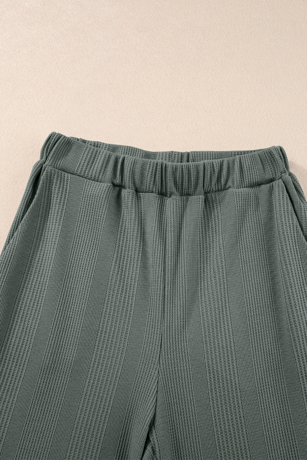 Duffel Green Solid Colour Ribbed Ruffle Tank Top and Trousers Set eAura