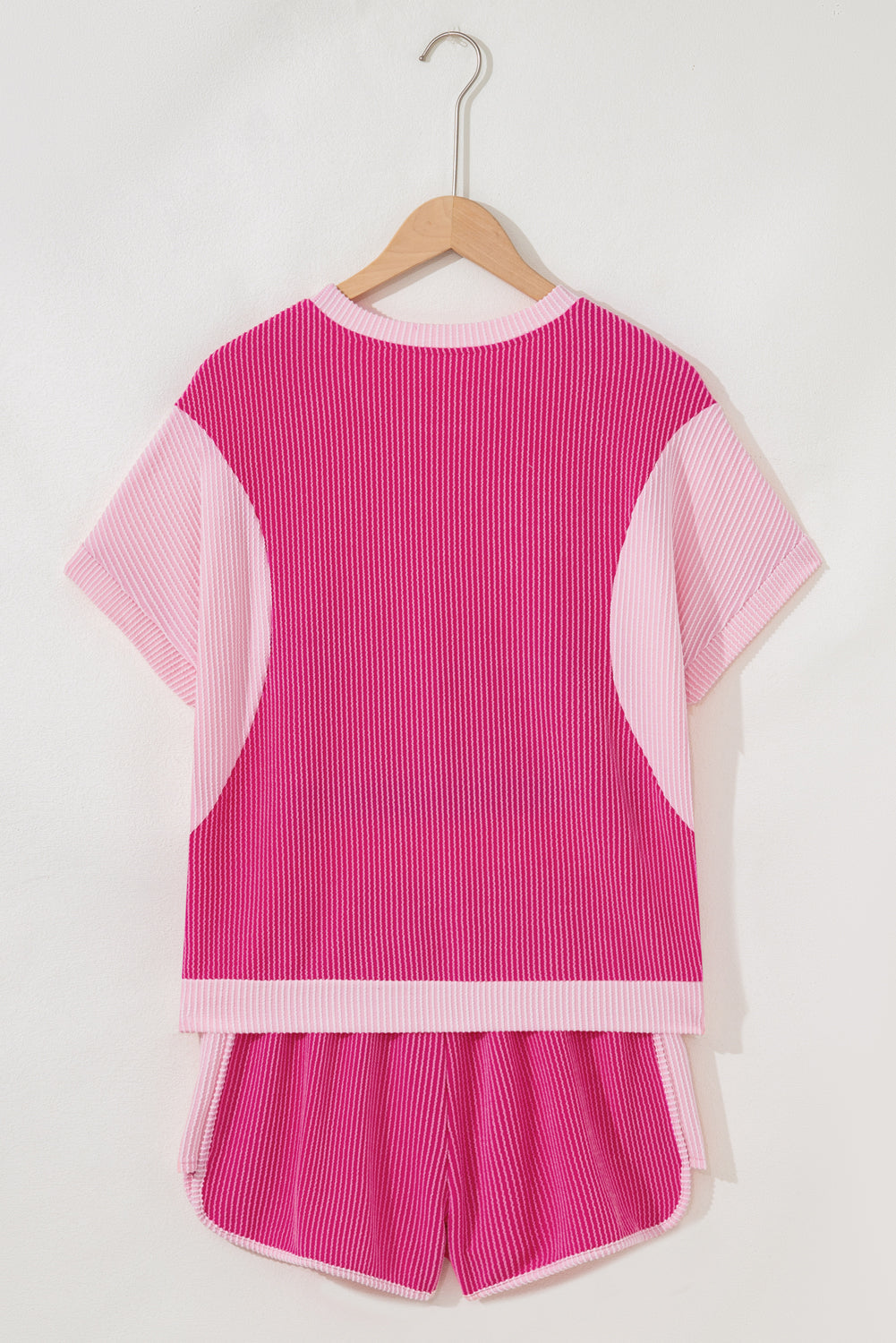 Rose Red Rib Texture Short and Top Co-ord Set eAura