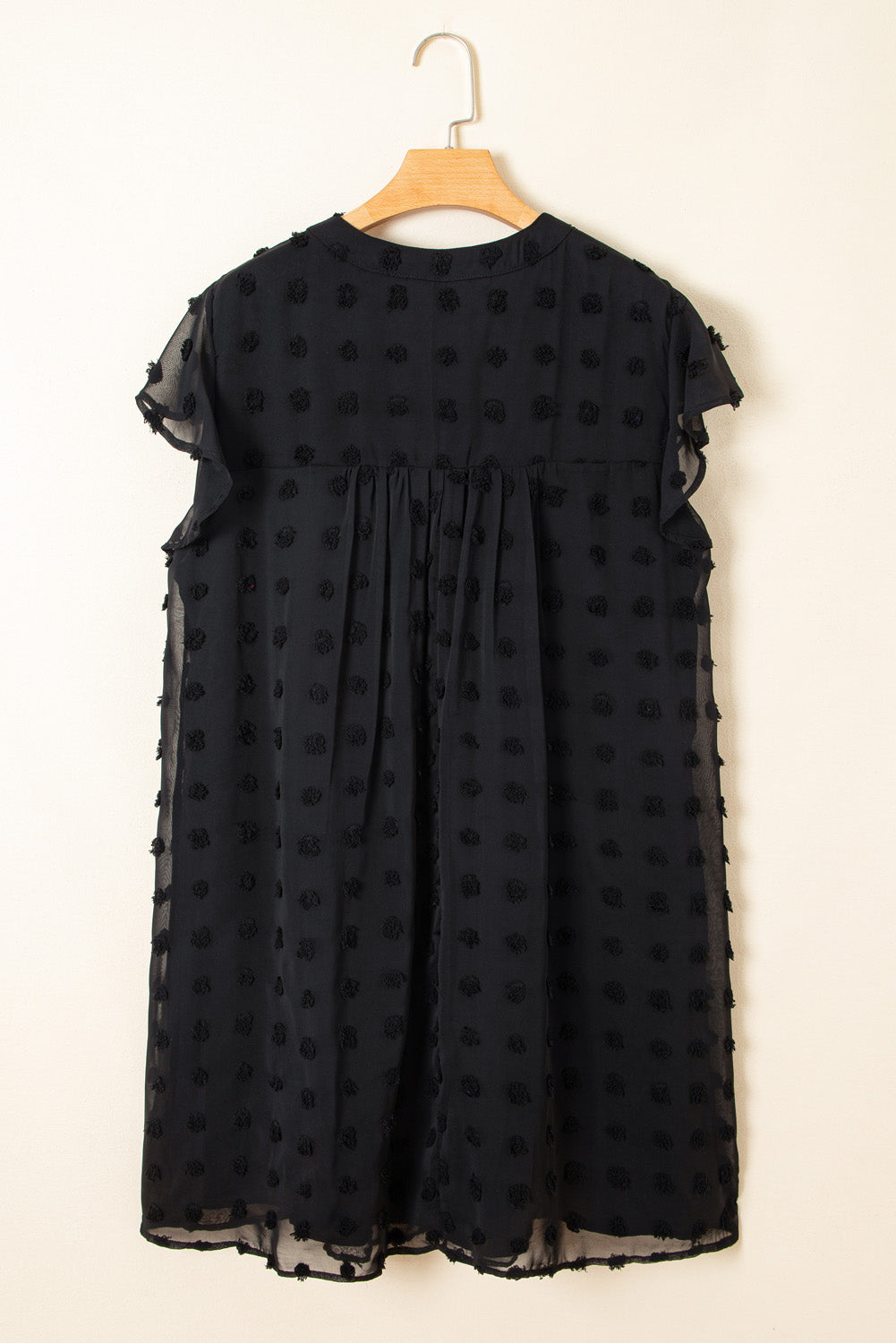Black Dotty Textured Notched Neck Plus Ruffled Dress BB Fashion Outlet
