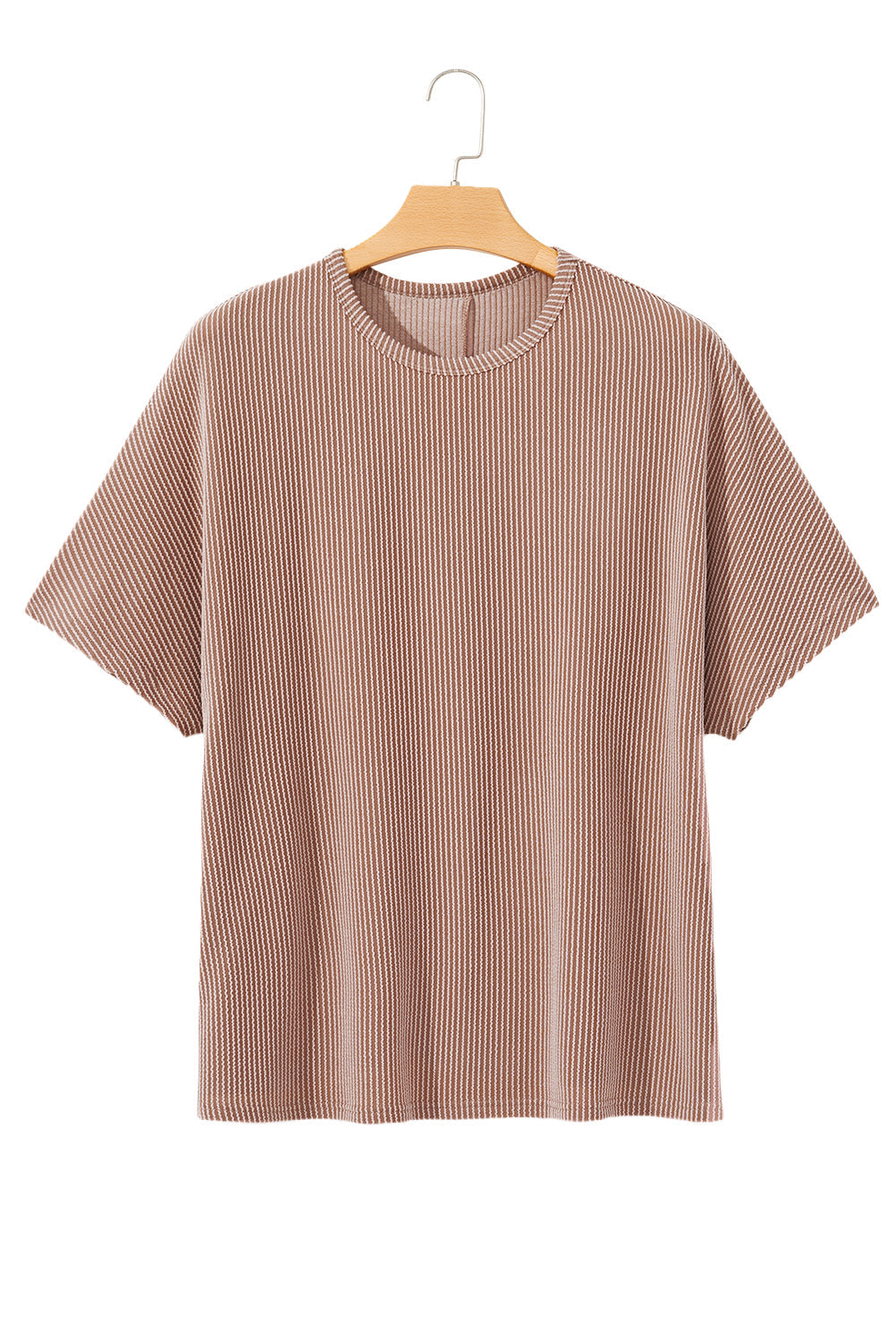 Smoke Grey Ribbed Striped Crew Neck Plus Size Knit T Shirt BB Fashion Outlet