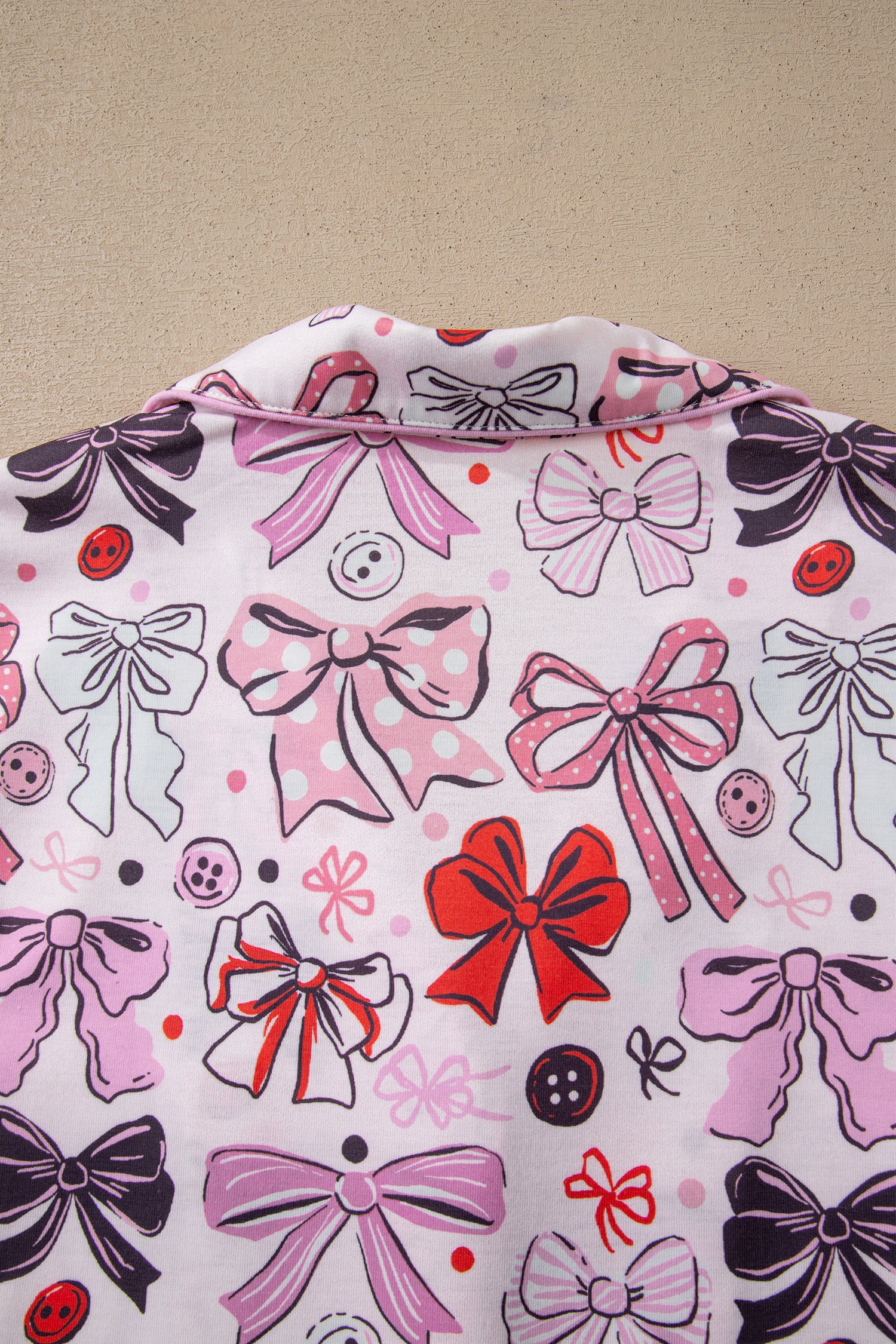 Cute Ribbon Bows Printed 2pcs Short Pajama Set – Pink