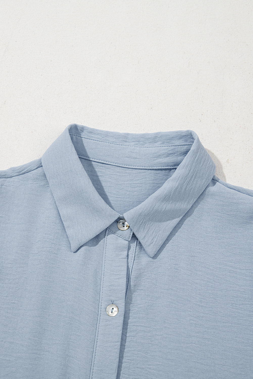 Beau Blue Shirt Collar Button Up Short Puff Sleeve Tiered Shift Dress - eAura