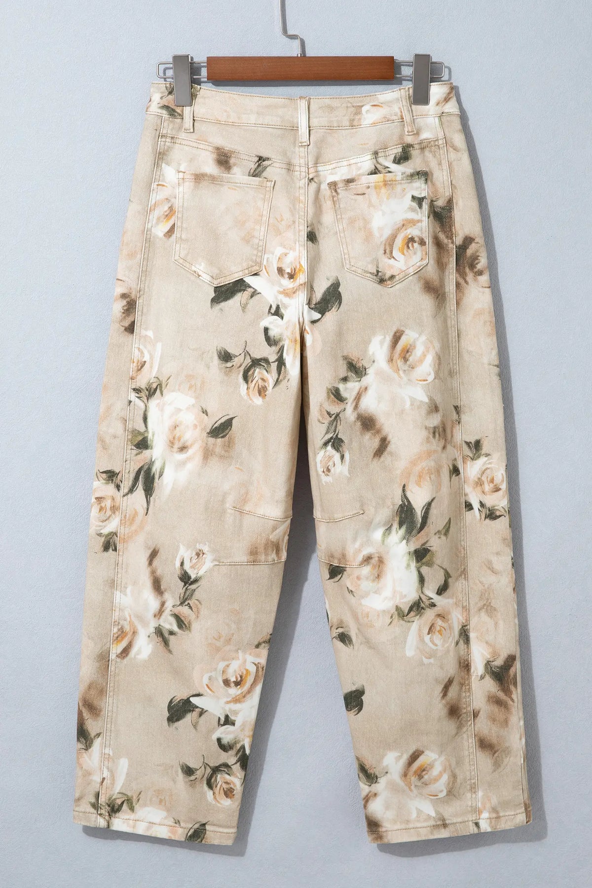 Retro Floral Print Relaxed Barrel Jeans – Khaki