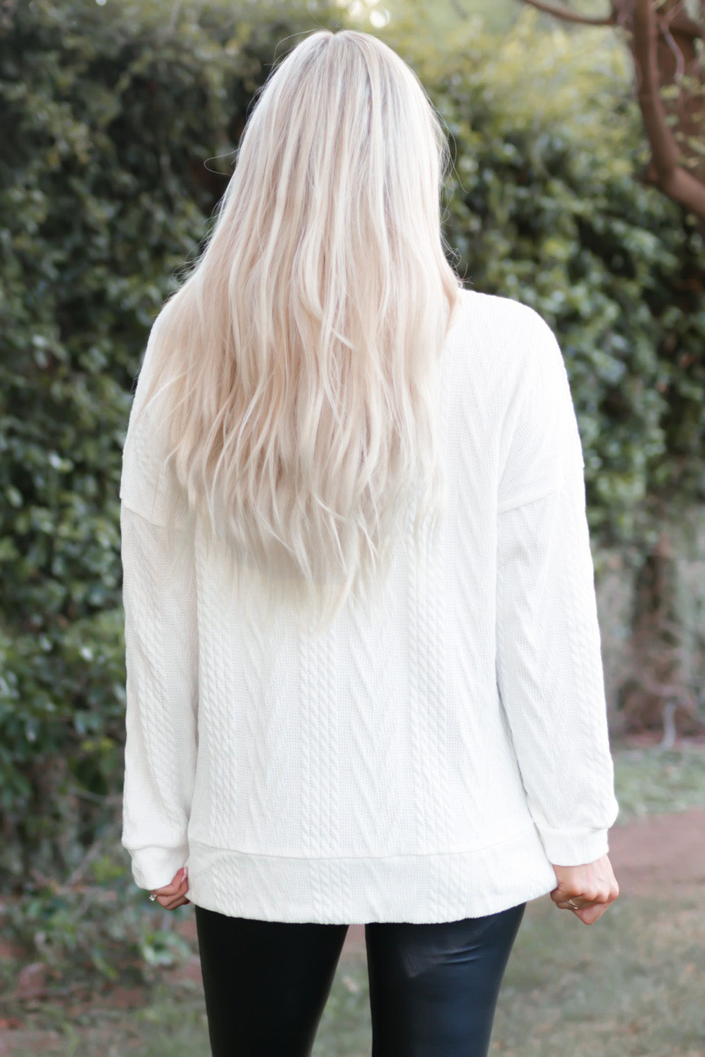 White Cowl Neck Textured Sweatshirt eAura